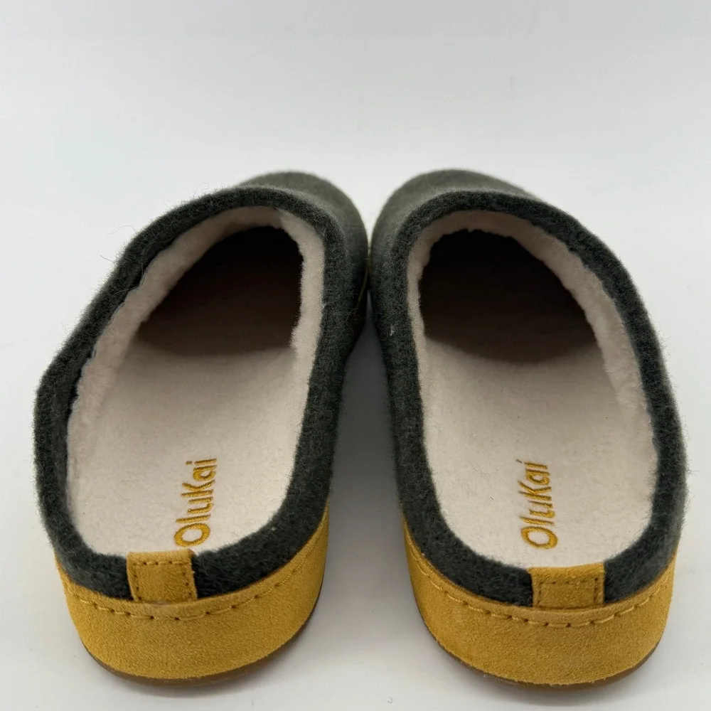 OluKai‎ Hamani Hulu Wool Mule Slipper Olive Green Men 7 Sheepskin Shearling New
